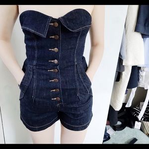 Tube denim buttons romper